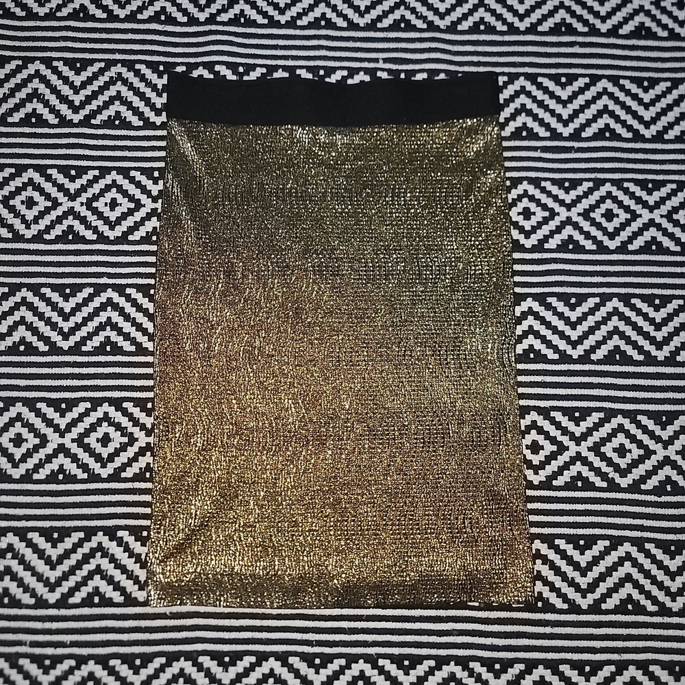 Gold and Black Sequin Knee-Length Pencil Skirt